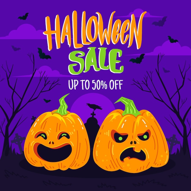 Dibujado a mano ilustración de venta de halloween plana