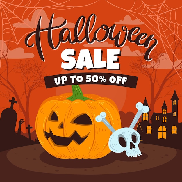 Dibujado a mano ilustración de venta de halloween plana