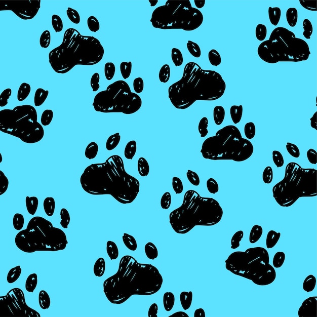 Dibujado a mano Imprimir Paw Dog Sketch dibujos animados de patrones sin fisuras Vector Ilustración