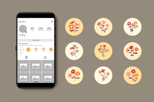 Vector dibujado a mano instagram historias florales destaca colección