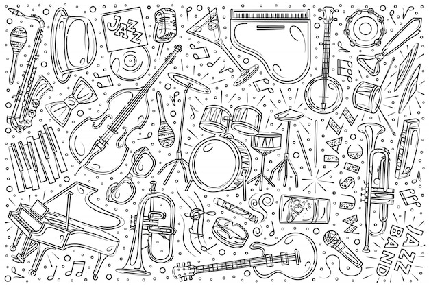 Dibujado a mano jazz festival set doodle