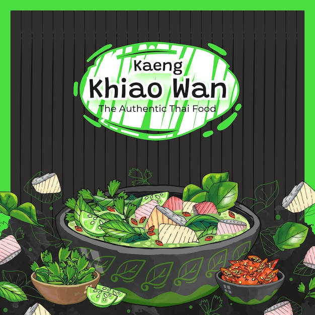 Dibujado A Mano Kaeng Khiao Wan El Fondo De La Comida Tailandesa