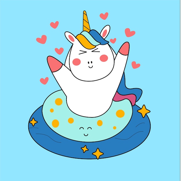 Dibujado a mano kawaii dibujos animados unicornio ilustración