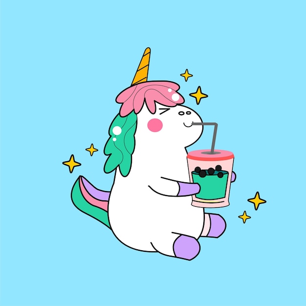 dibujado a mano kawaii dibujos animados unicornio ilustración