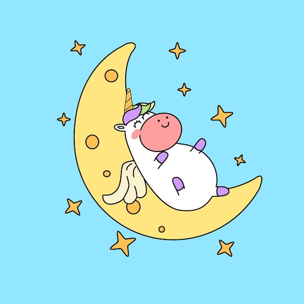 dibujado a mano kawaii dibujos animados unicornio ilustración