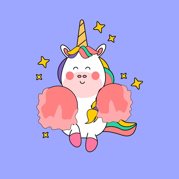 dibujado a mano kawaii dibujos animados unicornio ilustración