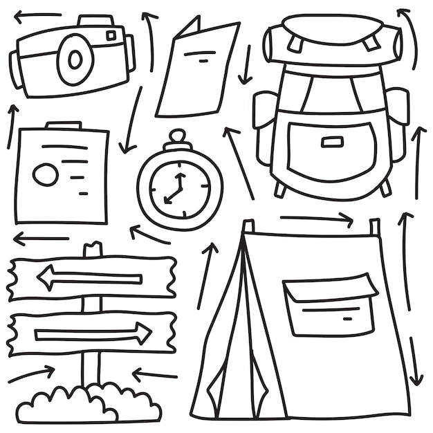 Dibujado a mano kawaii doodle camper dibujos animados diseño para colorear