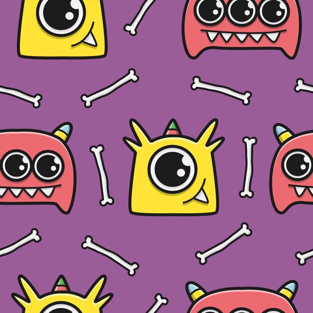 Dibujado a mano kawaii doodle patrón de monstruo de dibujos animados