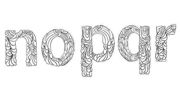 dibujado a mano letra de opqrs tipografía libro para colorear floral
