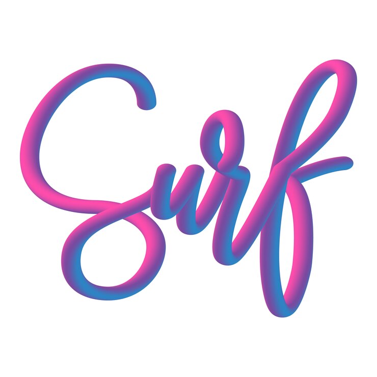 Vector dibujado a mano letras de neón palabra surf en fondo blanco