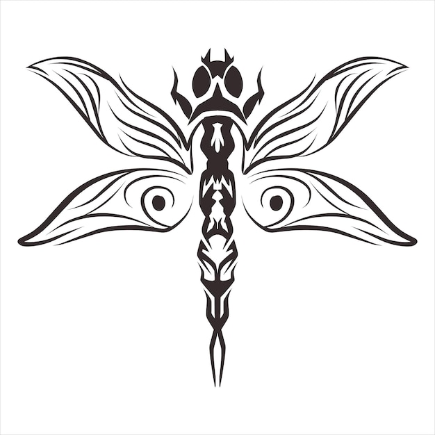 Dibujado a mano libélula animal tatuaje tribal diseño en blanco y negro