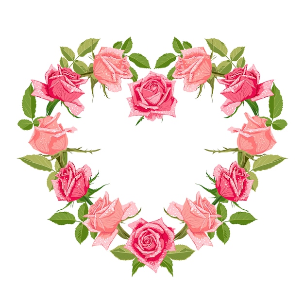 Vector dibujado a mano linda corona floral con rosas.