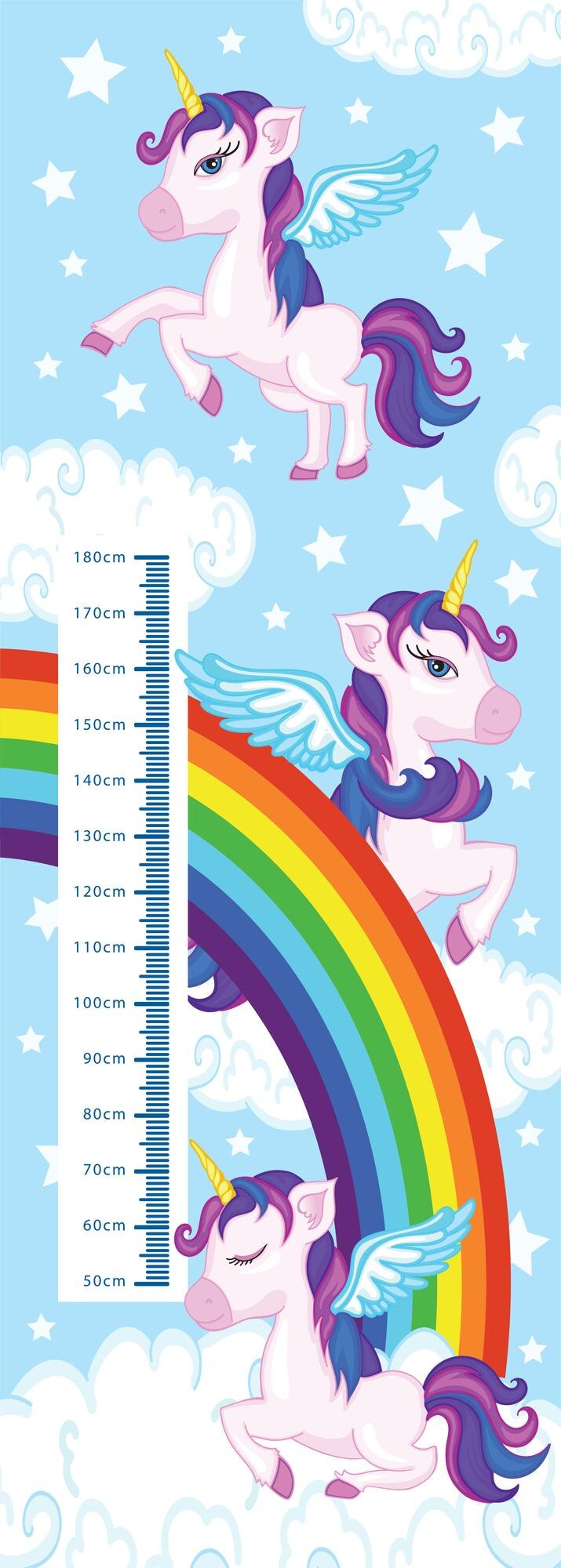Dibujado a mano con lindas estrellas de unicornios y planeta Fondo de pantalla sobre fondo azul oscuro Perfecto para decoración de guardería Medidor de altura para niños con lindos unicorniosxDxA