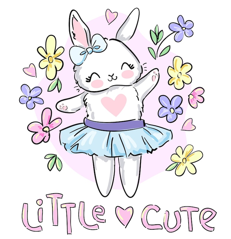 Vector dibujado a mano lindo conejito vector ilustración impresión diseño conejo niña niños imprimir en camiseta