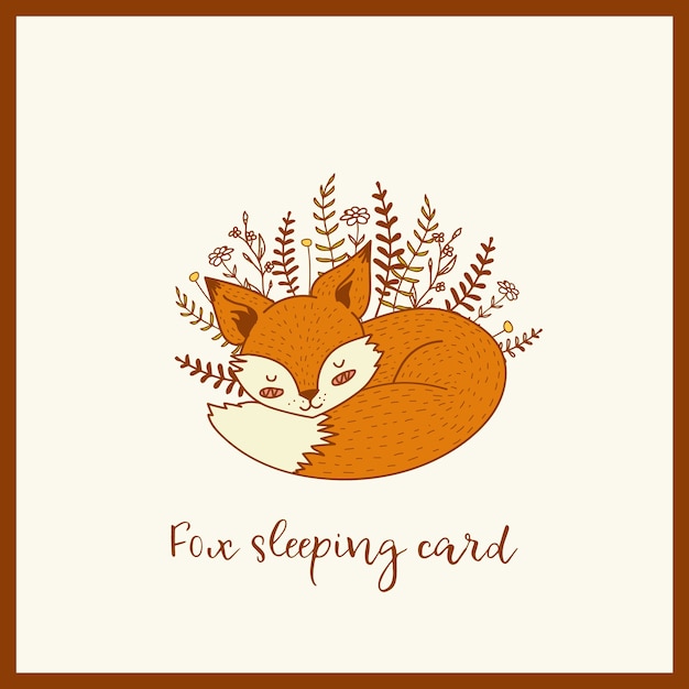Dibujado a mano lindo doodle tarjeta de dormir zorro