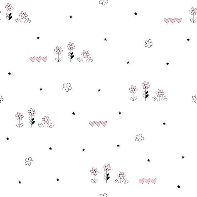 Vector dibujado a mano lindo fondo transparente de moda con flores corazón estrella