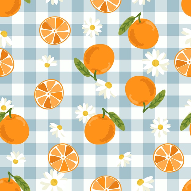 Dibujado a mano lindo fruta naranja y rebanada de patrones sin fisuras