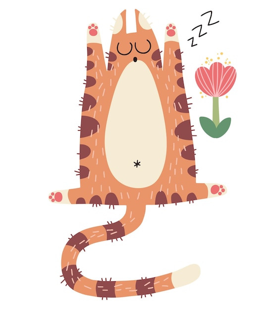 Dibujado a mano lindo gato floral vector