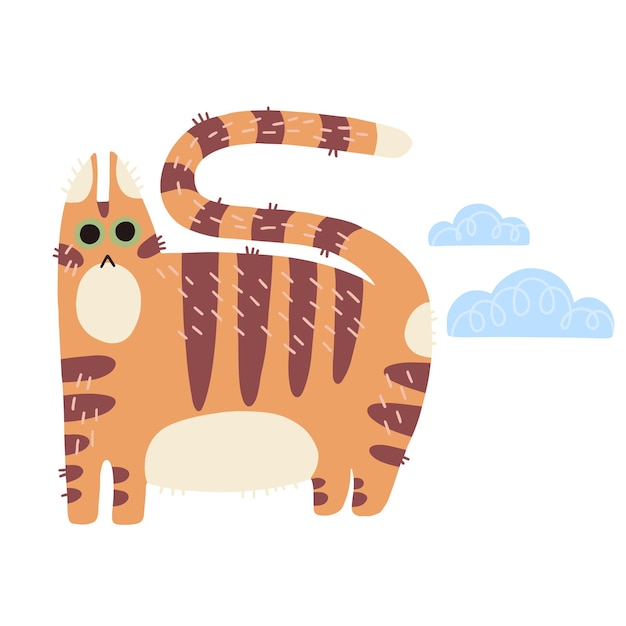 Dibujado a mano lindo gato floral Vector