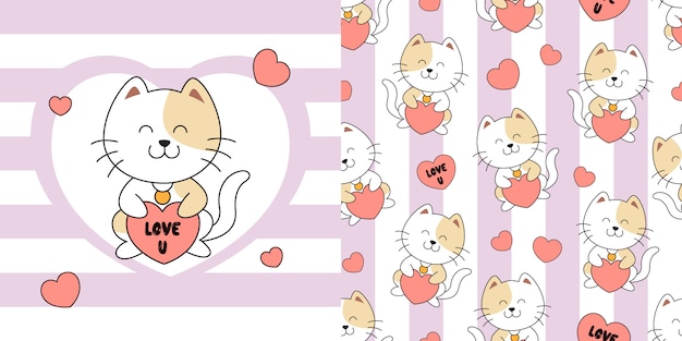 Dibujado a mano lindo gato de patrones sin fisuras