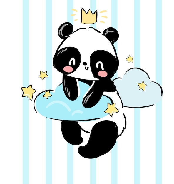 Dibujado a mano Lindo panda Nubes con estrellas Estampado infantil para pijamas Vector