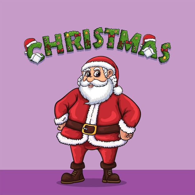 Dibujado a mano lindo personaje navideño Santa Claus y corona navideña