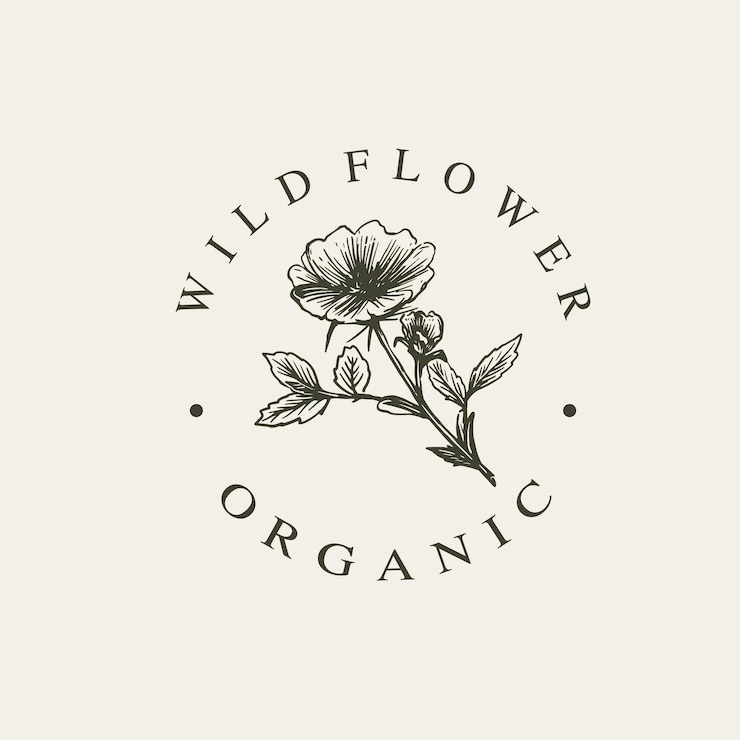 Vector dibujado a mano logo flores silvestres orgánicas