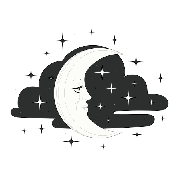 Dibujado a mano luna y estrellas dibujo ilustración