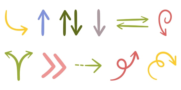 Dibujado a mano a mano Emfasis flechas remolinos y dibujos dibujos creativos para gráficos