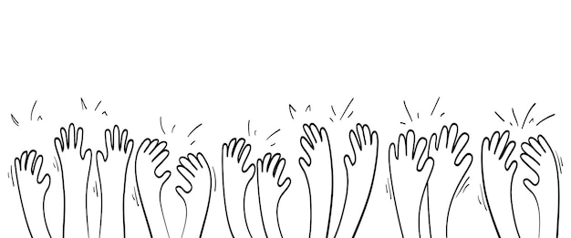 Dibujado a mano de manos aplaudiendo ovaciones manos gesto en ilustración vectorial de estilo doodle
