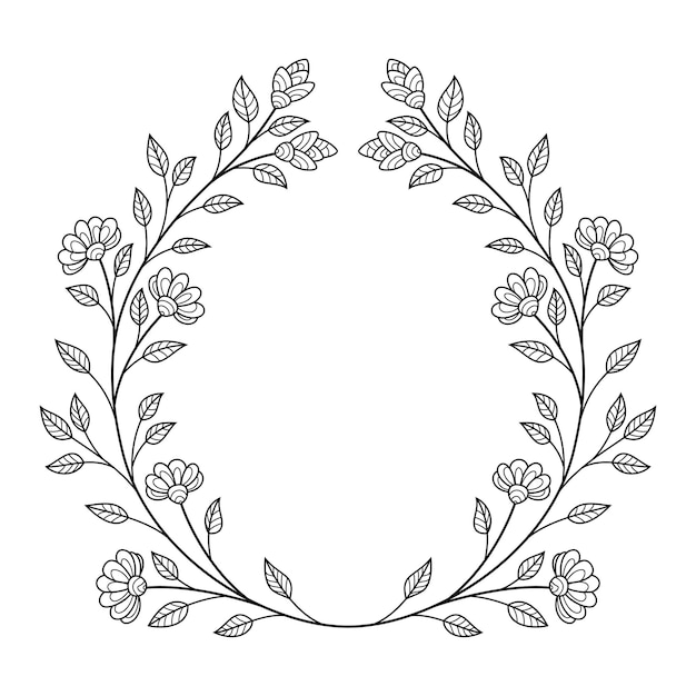 Dibujado a mano de marco de flores en estilo zentangle