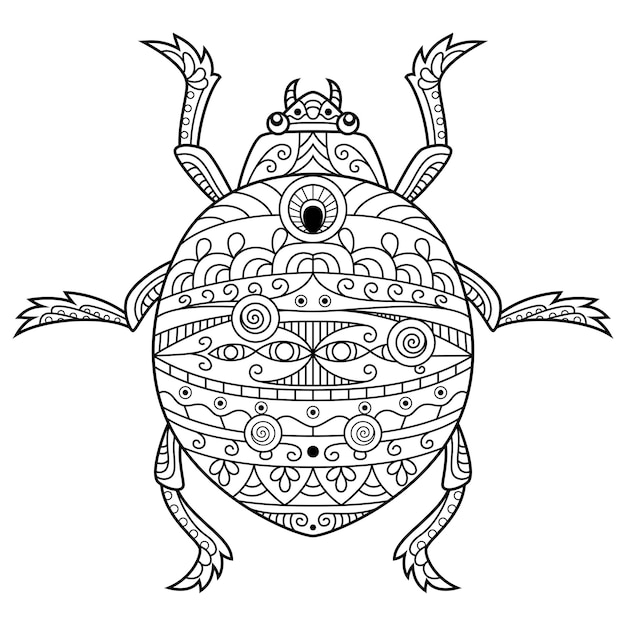 Dibujado a mano de mariquita en estilo zentangle