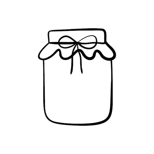 Dibujado a mano Mason Jar Sketch Jar con cinta Vector contorno doodle ilustración aislado en blanco