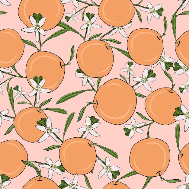 Dibujado a mano moderno naranja y flores y patrón de fondo de moda jaguar perfecta