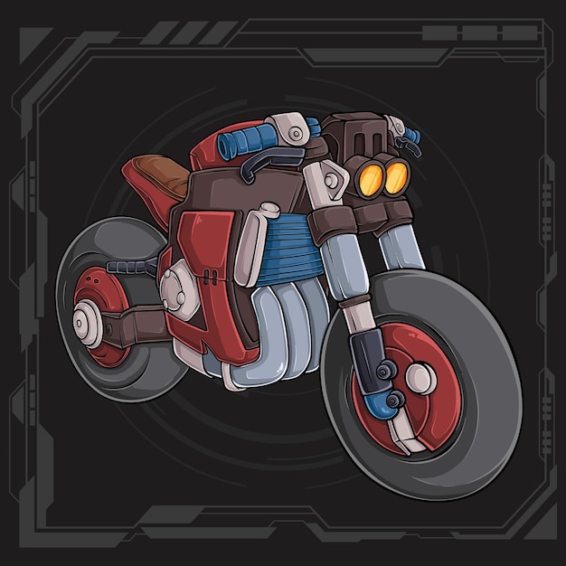Vector dibujado a mano motocicleta futurista colorida súper bicicleta deporte de motor aislado moto bicicleta de carreras