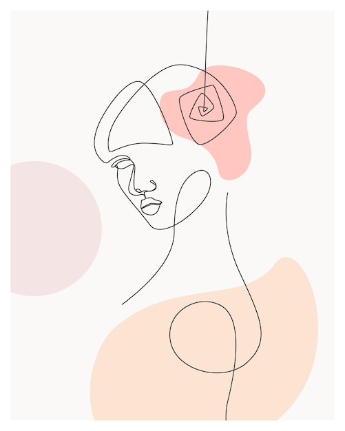Vector dibujado a mano mujer mínima con flores estilo de una línea dibujo lineal arta