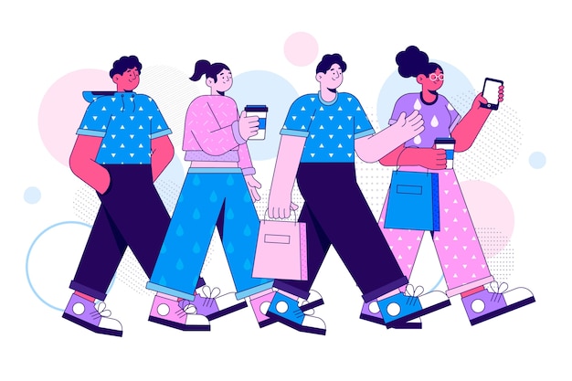 Vector dibujado a mano multitud de personas caminando ilustración