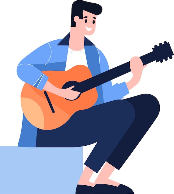 Dibujado a mano Músico masculino tocando la guitarra acústica en estilo plano aislado en el fondo