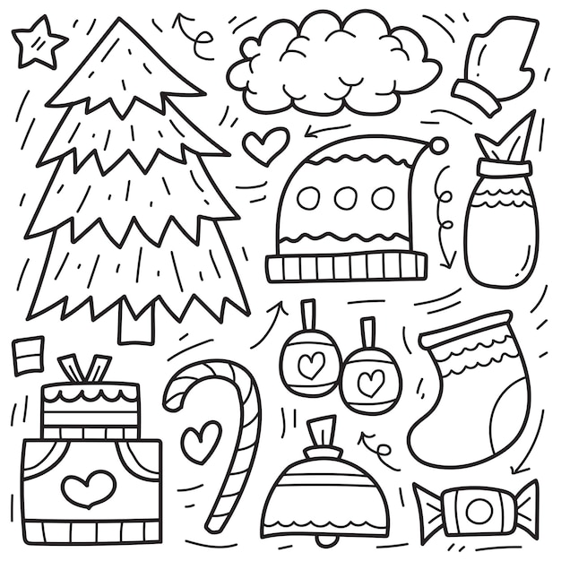 Dibujado a mano navidad doodle dibujos animados diseño para colorear