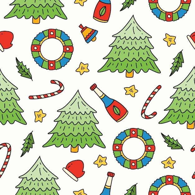 Dibujado a mano navidad doodle diseño de patrón de dibujos animados