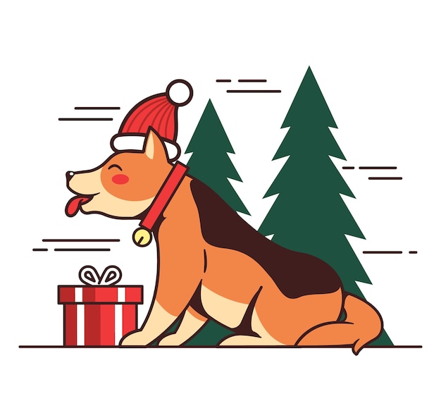 Vector dibujado a mano navidad shiba inu ilustración