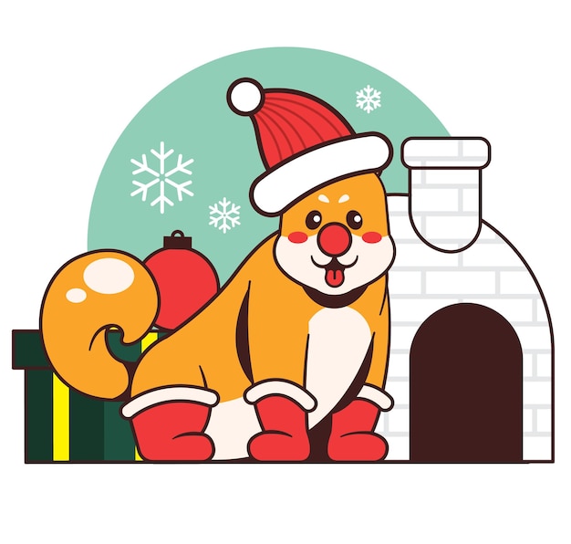 Vector dibujado a mano navidad shiba inu ilustración