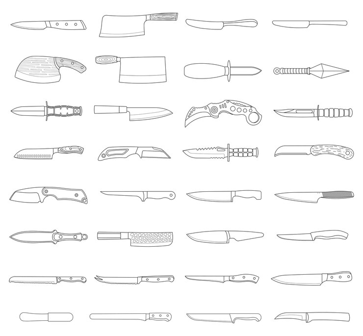Vector dibujado a mano para niños dibujando dibujos animados ilustración vectorial gran conjunto de diferentes tipos de cuchillos aislados