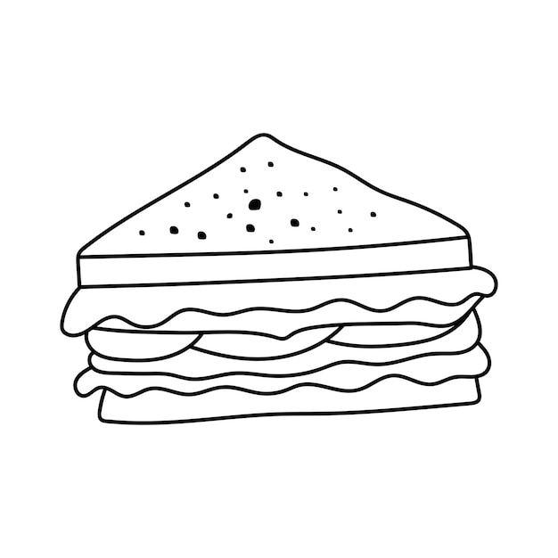 Dibujado a mano Los niños dibujando dibujos animados Ilustración vectorial Icono de sándwich aislado en fondo blanco