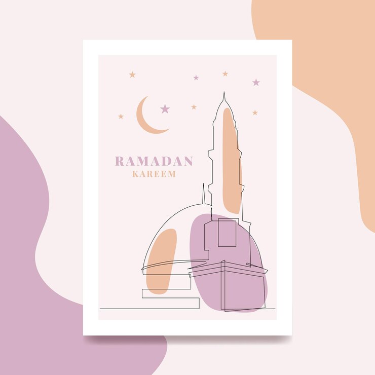 Vector dibujado a mano oneline art ramadan kareem vector póster