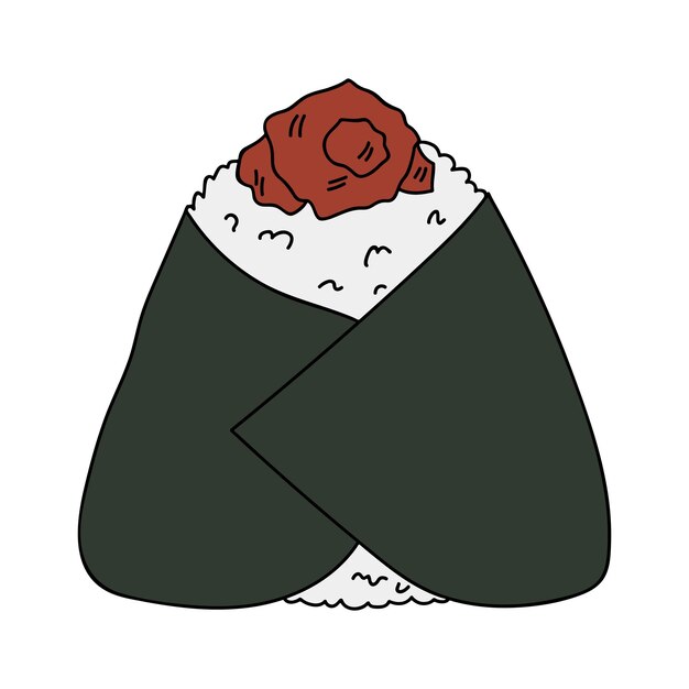 Dibujado a mano onigiri clipart Comida rápida japonesa hecha de arroz Bola de arroz en algas nori