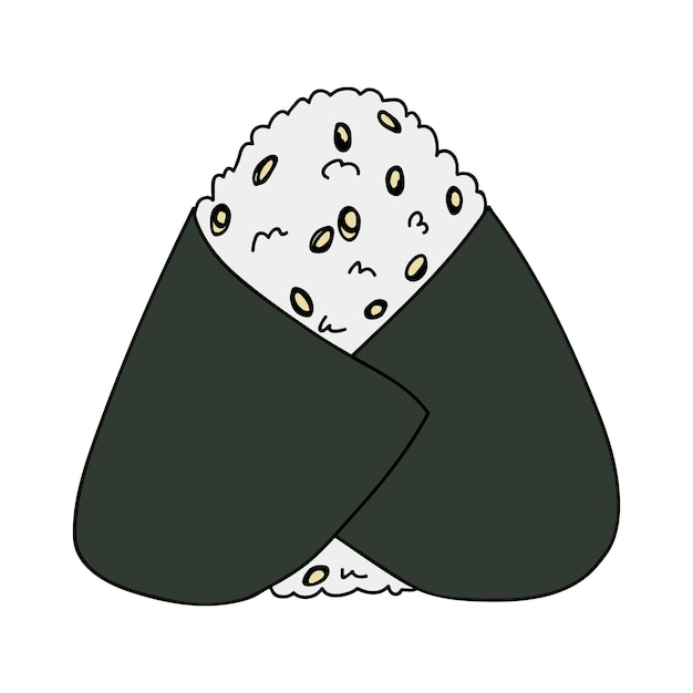 Vector dibujado a mano onigiri clipart comida rápida japonesa hecha de arroz bola de arroz en algas nori