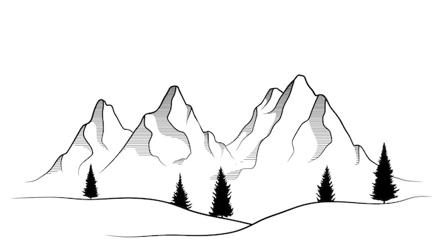 Vector dibujado a mano del paisaje de montaña.