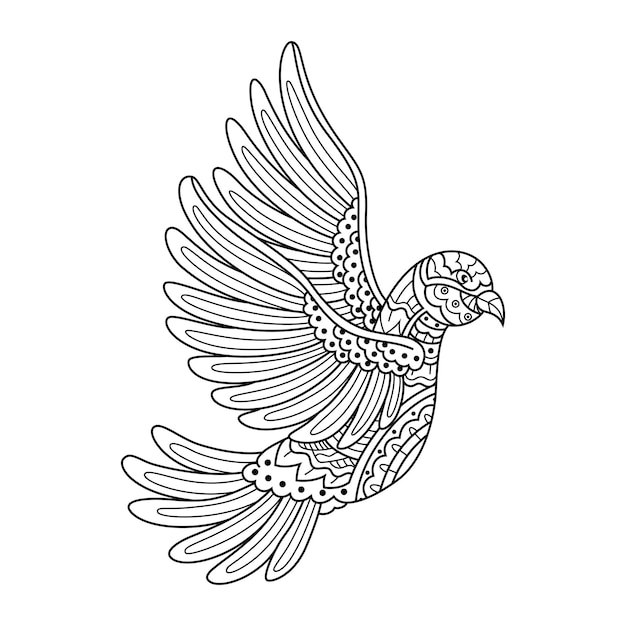 Dibujado a mano de paloma en estilo zentangle