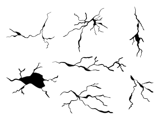 dibujado a mano pared agrietada vidrio molido huevo garabatos ruptura conjunto ilustración vectorial